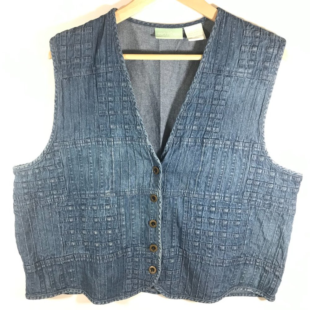 Blair 220 Hickory Women's Large Blue Basket Weave Pattern Button Up Vest